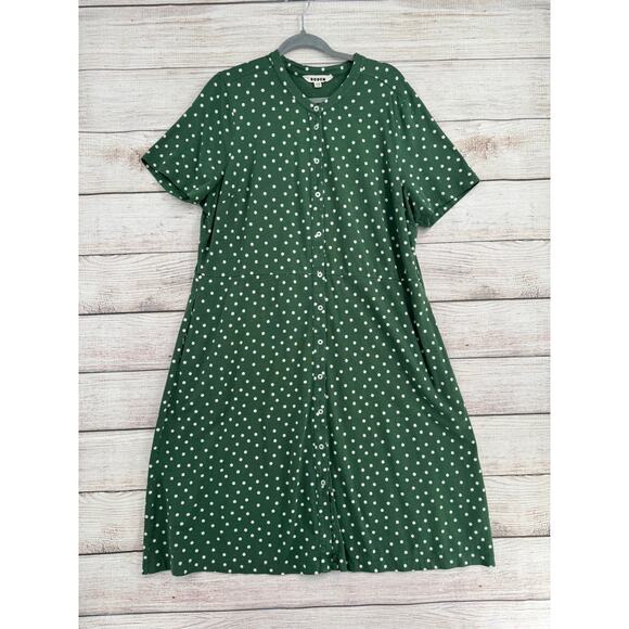 Boden Dresses & Skirts - Boden Polka Dot Button Down Shirt Dress Womens 20-22 Green Stretch